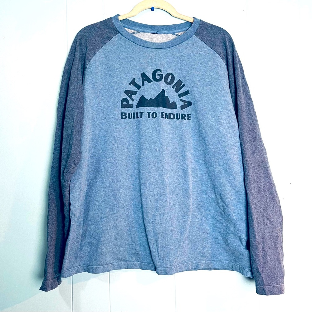 Patagonia Men XL? Organic Cotton Blue Pullover Sweater Crew Neck Graphic Casual